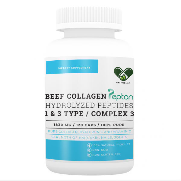 Купить коллаген с гиалуроновой кислотой и витамином С в капсулах говяжий (бычий) Украина Envie Lab 120 капсул Beef Collagen Complex3